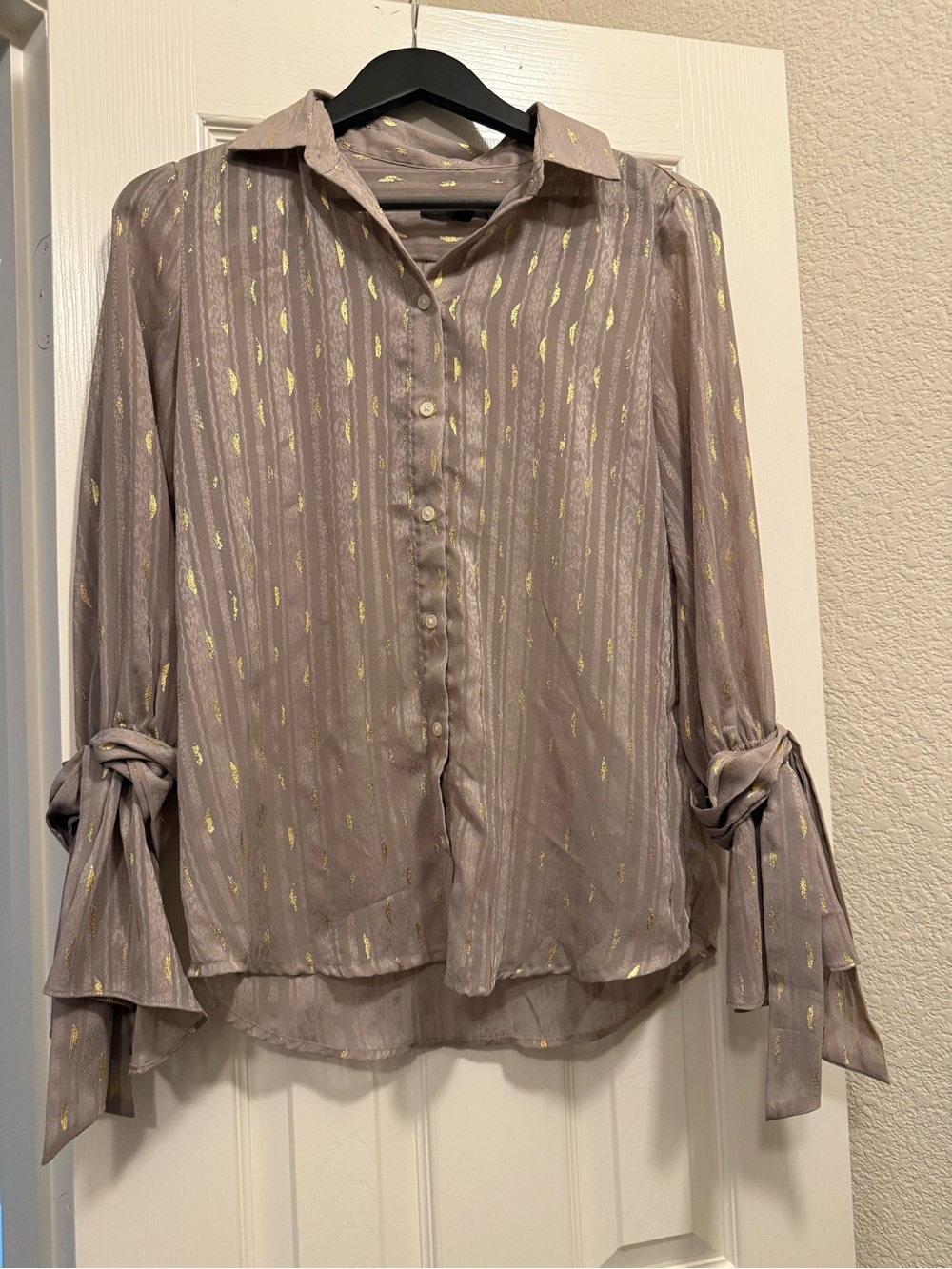 Banana Republic Dillon Taupe Gold Print Blouse | Size Petite Small